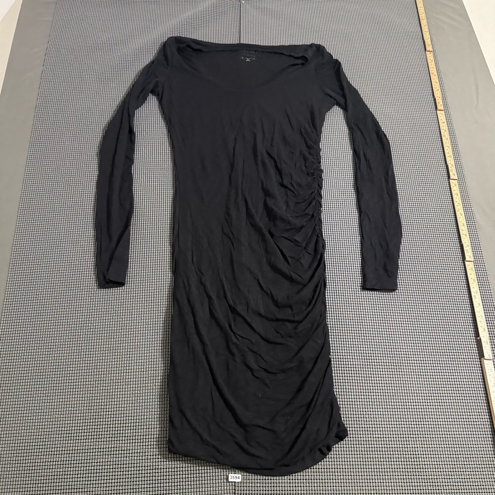 Velvet Graham & Spencer Black Long Sleeve Ruched Slub Dress Estimated Small